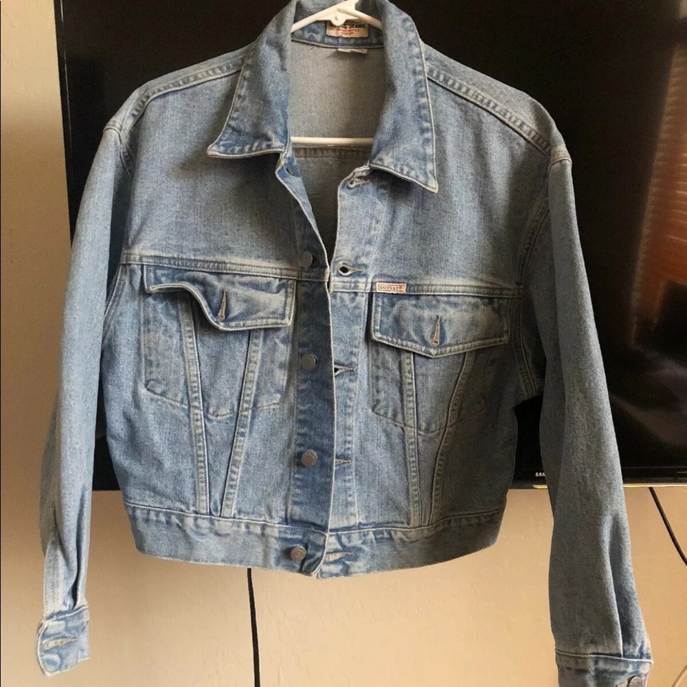 VINTAGE GUESS cropped denim jean jacket light wash